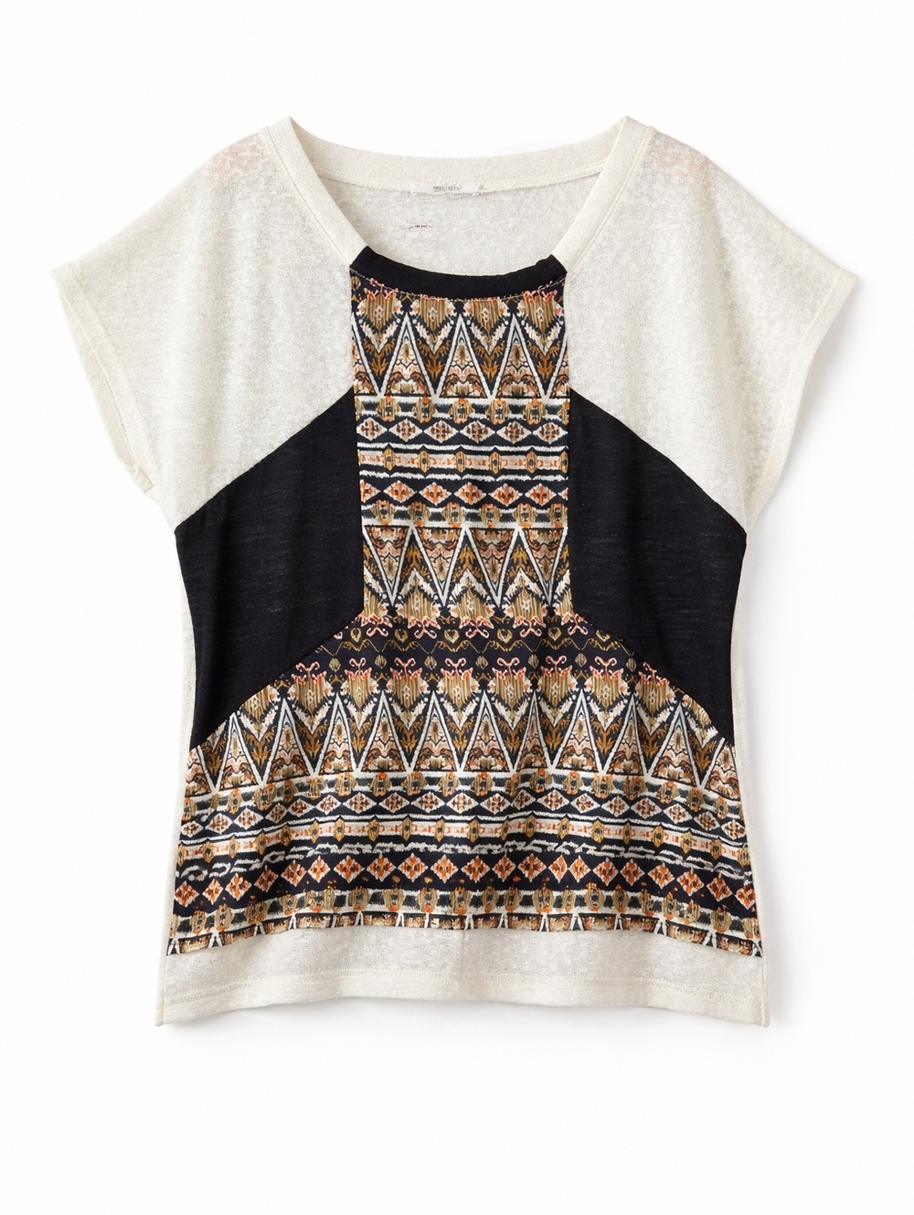 Miss Me Boho Mixed Print Top Size L Sheer Knit Tribal Pattern